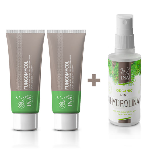 Cumpără 2 creme pentru ciuperca unghiilor și piele uscată și crăpată și primești gratuit 1 apă organică de pin alb