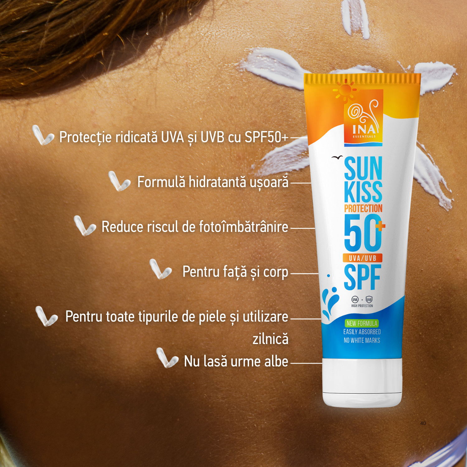 Cremă SPF 50 pentru față și corp cu protecție UVA și UVB fără urme albe