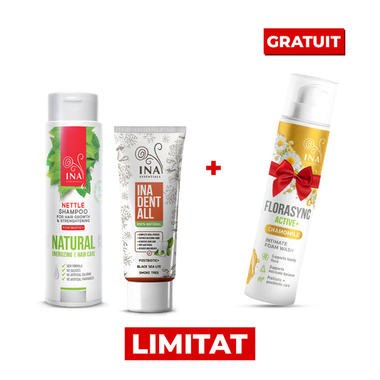 Cumpără Șamponul Natural cu Urzică și Pasta de dinți Ina Dent-All și Primești Gratuit Spuma Intimă FloraSync Active
