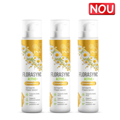 FloraSync Active- Spumă de curățare pentru igiena intimă cu Mușețel și Prebiotice - Cumpără 2, Primești 1 Gratuit
