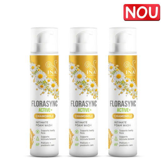 FloraSync Active- Spumă de curățare pentru igiena intimă cu Mușețel și Prebiotice - Cumpără 2, Primești 1 Gratuit