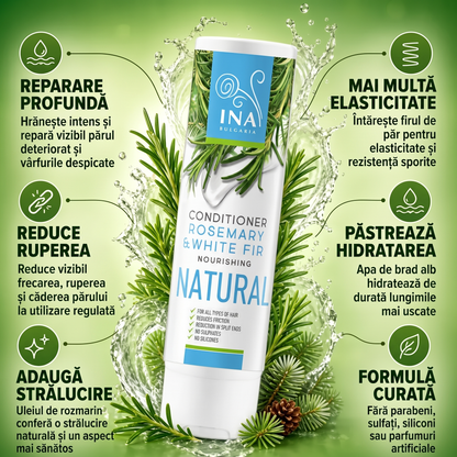 Infografic: beneficiile balsamului natural de păr cu rozmarin și brad alb