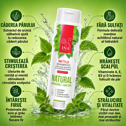 Infografic: beneficiile șamponului natural cu urzică pentru căderea părului