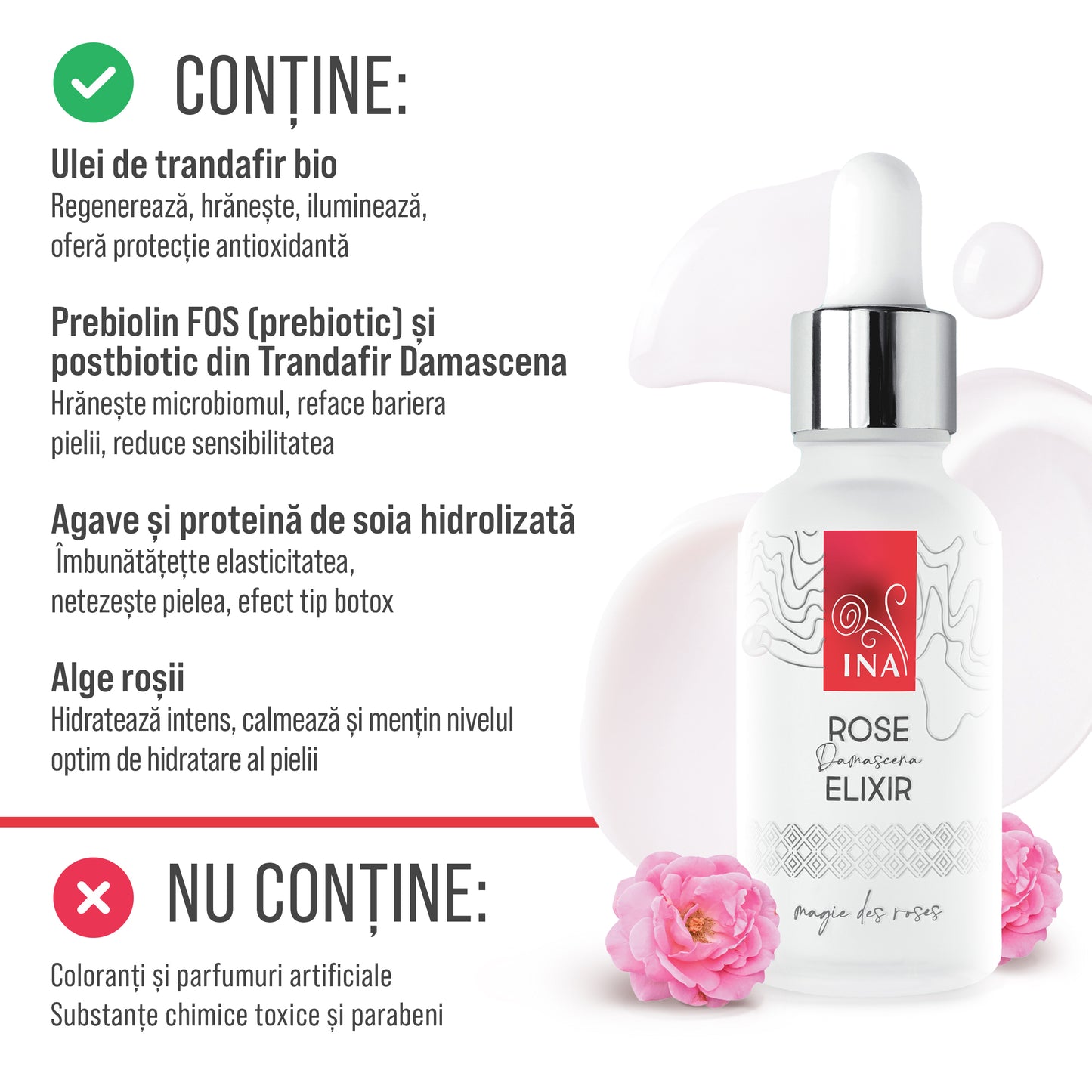 Ser Intensiv de Față Anti-îmbătrânire cu Ulei Organic de Trandafir - Rose Elixir