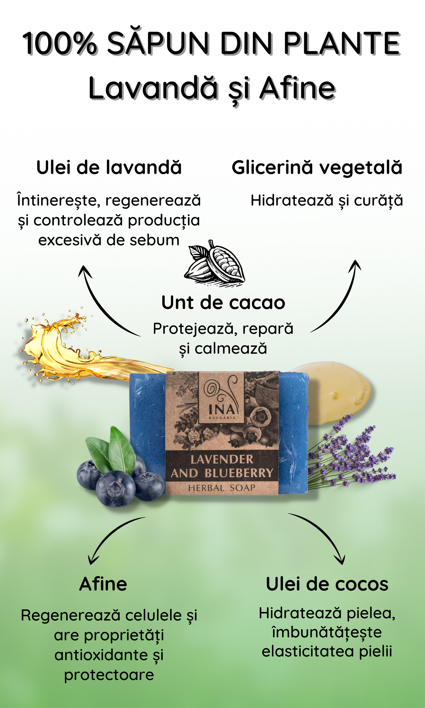 Săpun Natural din Plante cu Lavandă și Afine - corp Acnee și piele predispusă la Pete