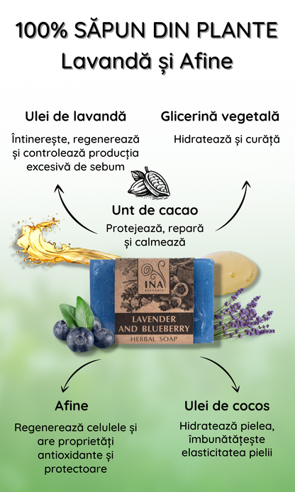 Săpun Natural din Plante cu Lavandă și Afine - corp Acnee și piele predispusă la Pete